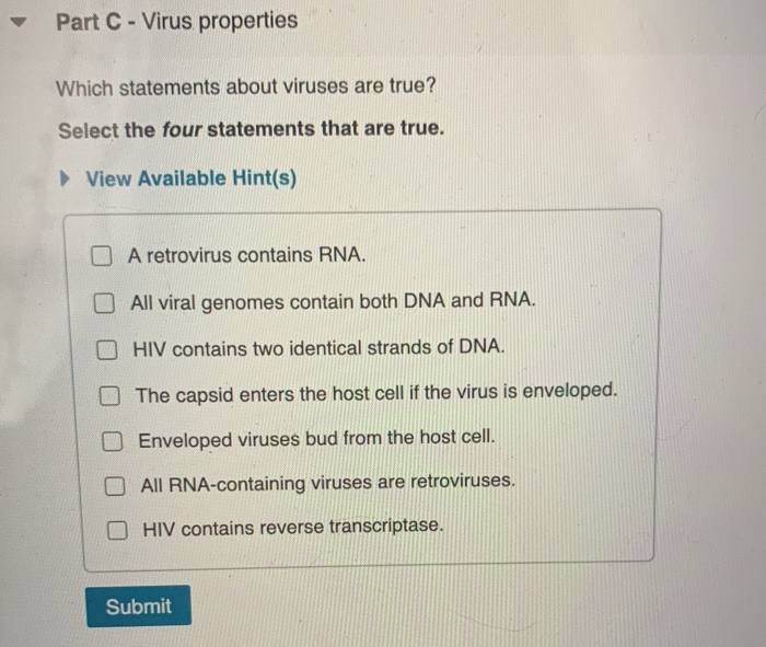 Solved Part C Virus Properties Which Statements About Chegg