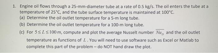 Solved 1 Engine Oil Flows Through A 25 Mm Diameter Tube At Chegg