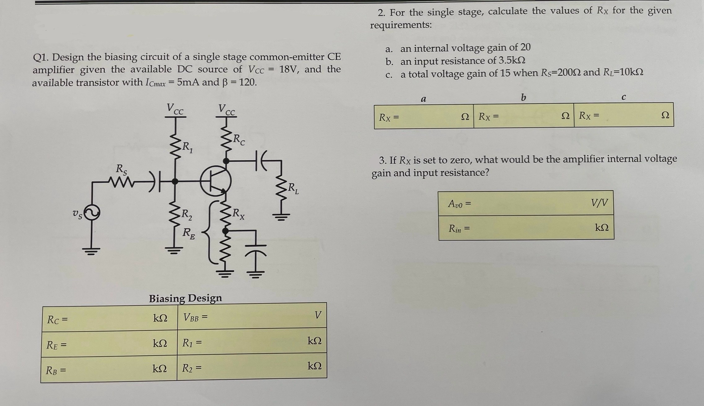 Q Design The Biasing Circuit Of A Single Stage Chegg