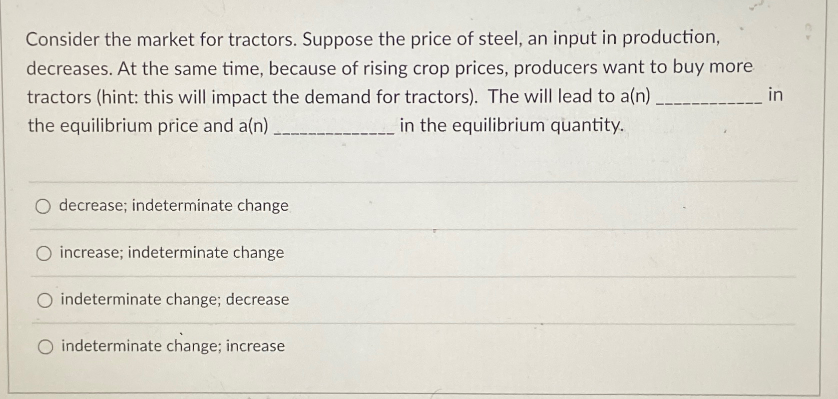 Solved Consider The Market For Tractors Suppose The Price Chegg