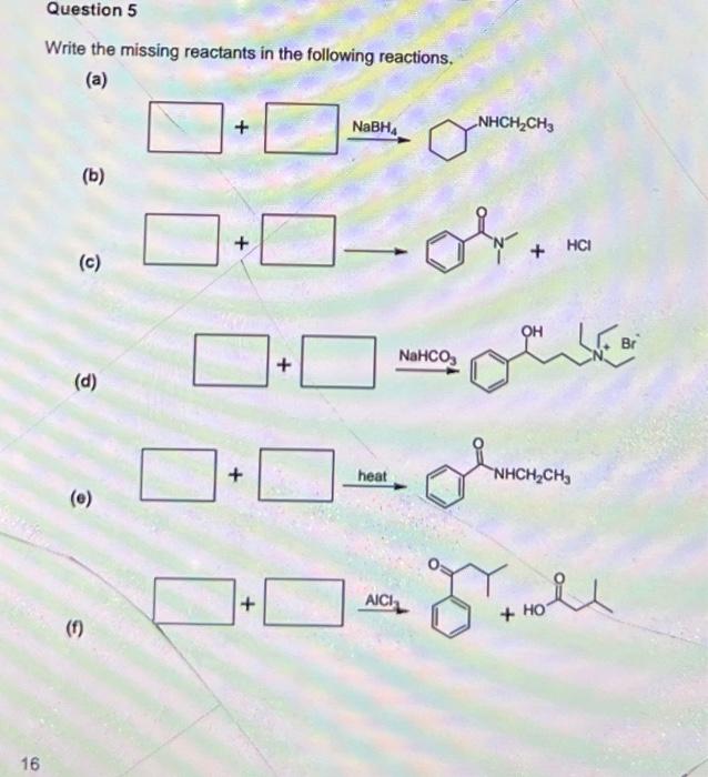 Solved Write The Missing Reactants In The Following Chegg