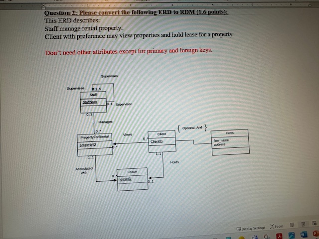 Solved Please Convert The Following Erd To Rdm See Chegg