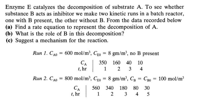 Solved Enzyme E Catalyzes The Decomposition Of Substrate A Chegg
