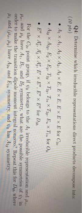 Q Determine Which Irreducible Representations Chegg