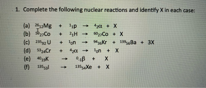 Solved 1 Complete The Following Nuclear Reactions And Chegg