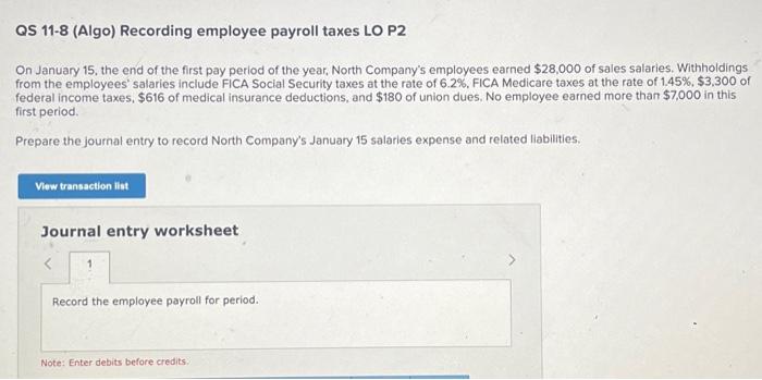 Solved Qs Algo Recording Employee Payroll Taxes Lo P Chegg