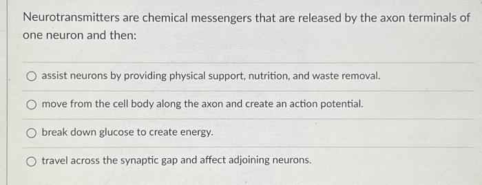 Solved Neurotransmitters Are Chemical Messengers That Are Chegg