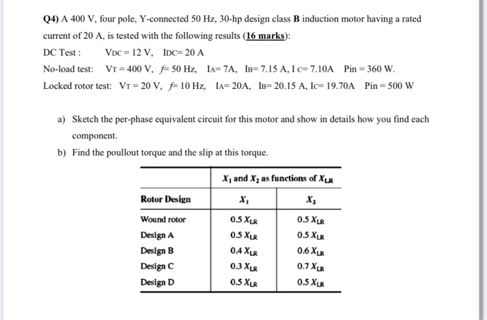 Solved Q A V Four Pole Y Connected Hz Hp Chegg