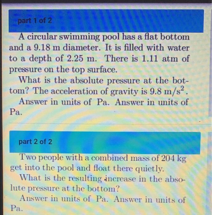 Solved A Circular Swimming Pool Has A Flat Bottom And A Chegg