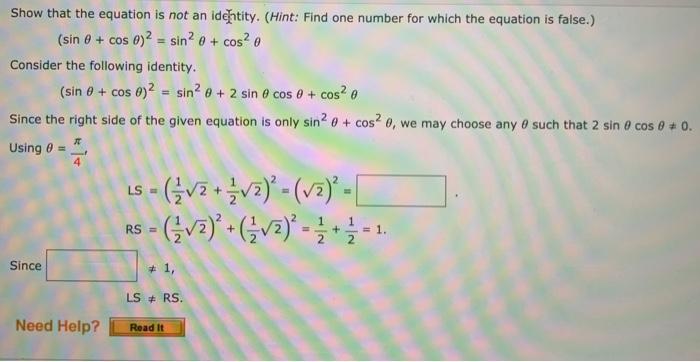 Solved Show That The Equation Is Not An Identity Hint Chegg