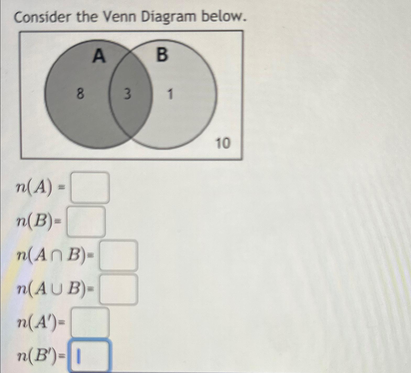 Solved Consider The Venn Diagram Chegg