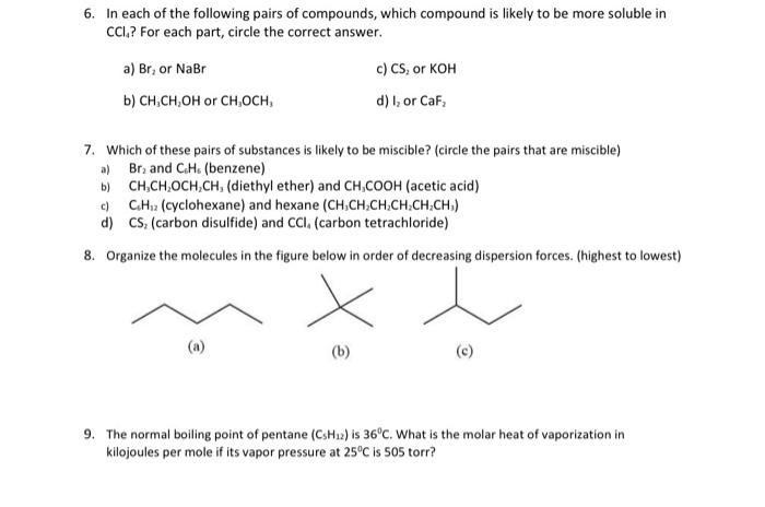 Solved 1 Determine The Dominant Intermolecular Forces Chegg