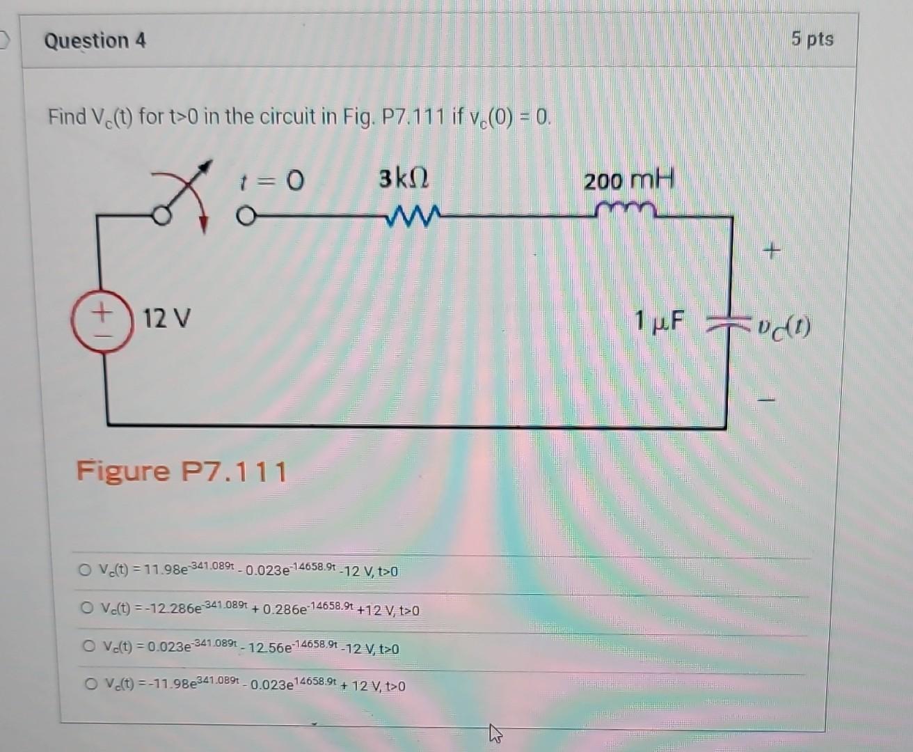 Solved Find Vc T For T 0 In The Circuit In Fig P7 111 If Chegg