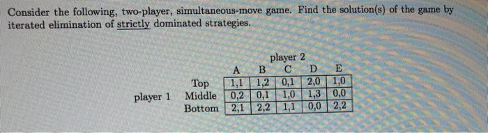 Solved Consider The Following Two Player Simultaneous Move Chegg