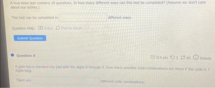 Solved A True False Test Contains 18 Questions In How Many Chegg