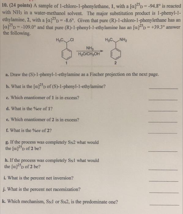 Solved 10 24 Points A Sample Of 1 Chloro 1 Phenylethane Chegg