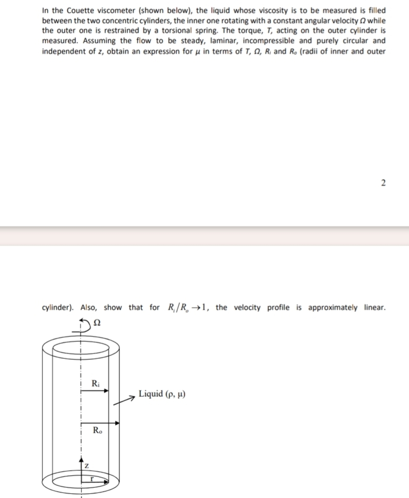 Solved In The Couette Viscometer Shown Below The Liquid Chegg