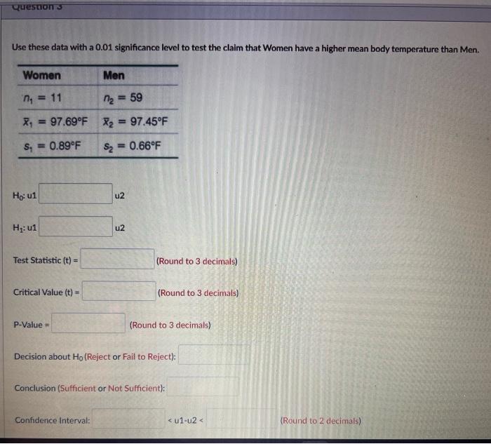 Solved Use These Data With A Significance Lev