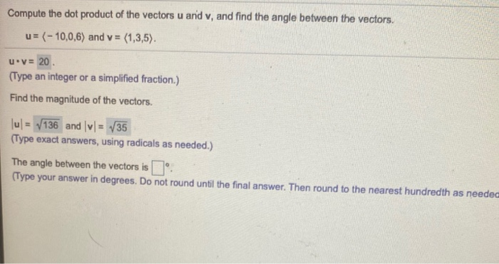 Solved Compute The Dot Product Of The Vectors U And V And Chegg