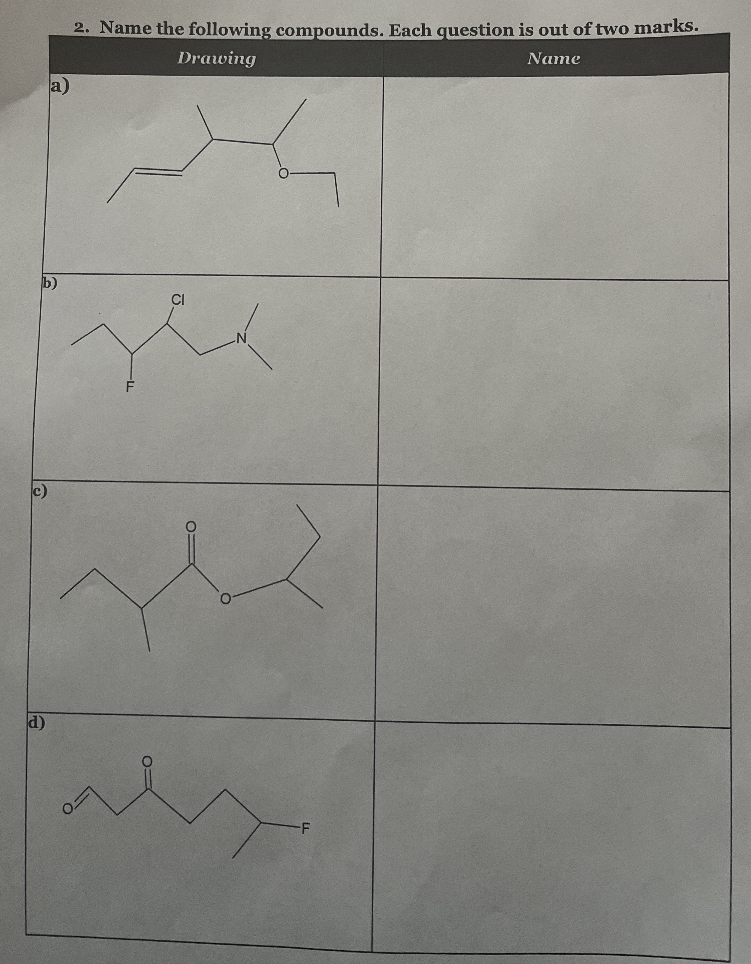 Name The Following Compounds Please Give Clear Chegg