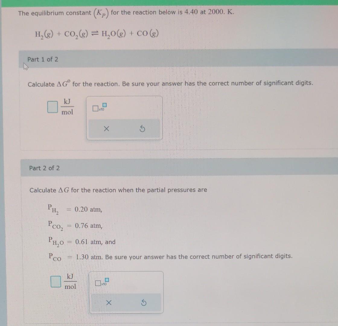 Solved The Equilibrium Constant KP For The Reaction Below Chegg