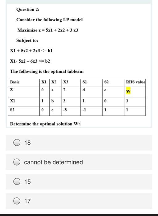 Solved Question Consider The Following Lp Model Maximize Chegg