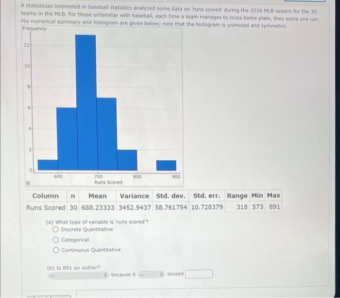 Solved A Statistician Interested In Baseball Statistics Chegg