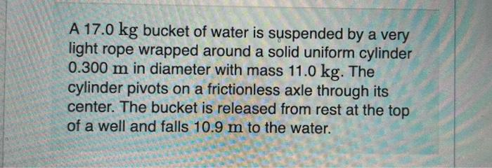 Solved A 17 0 Kg Bucket Of Water Is Suspended By A Very Chegg