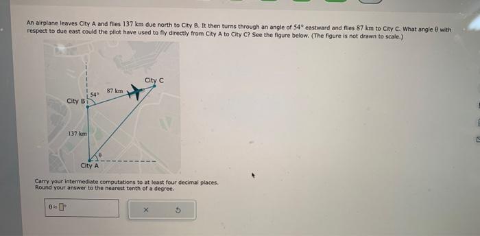 Solved An Airplane Leaves City A And Flies Km Due North Chegg