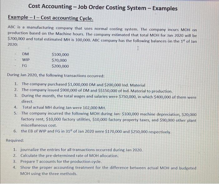 Solved Cost Accounting Job Order Costing System Examples Chegg