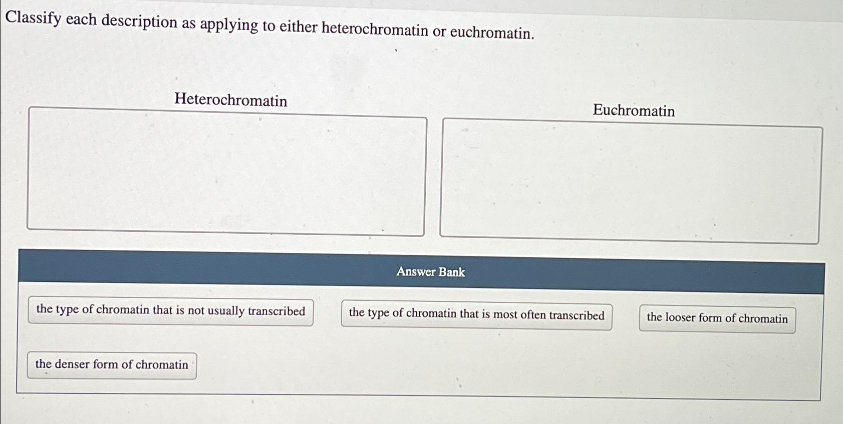 Solved Classify Each Description As Applying To Either Chegg