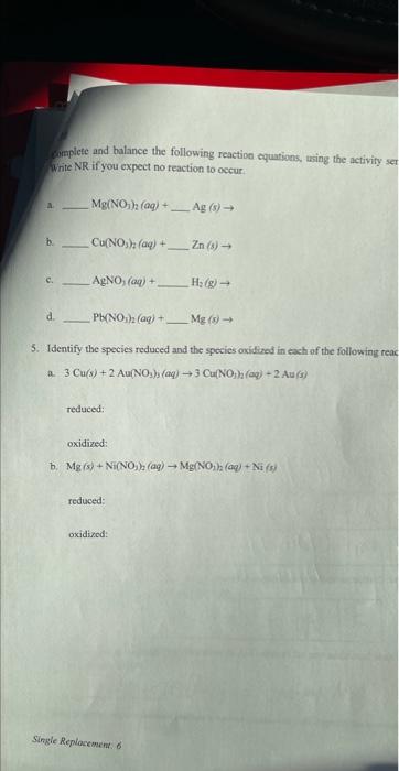 Solved Complete And Balance The Following Reaction Chegg