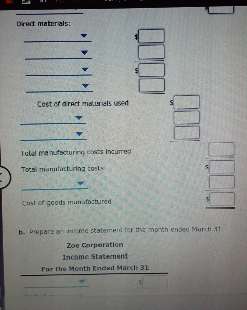 Solved Zoe Corporation Has The Following Information For The Chegg