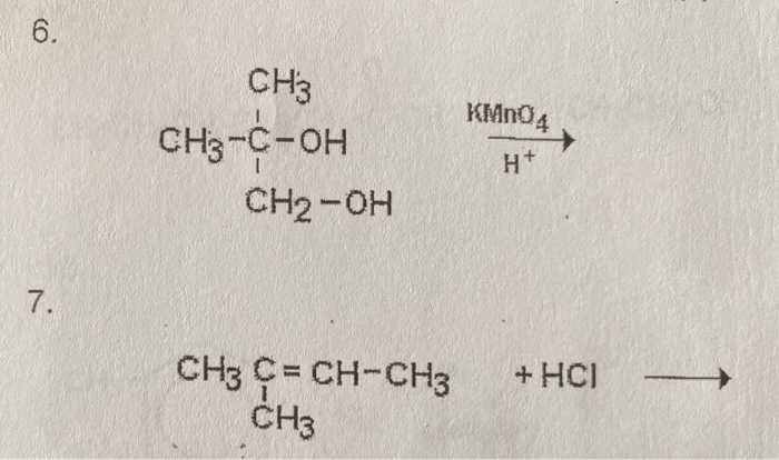 Solved CH3 KMNO4 CH3 C OH CH2 OH CH3 C CH CH3 СН3 HCI Chegg