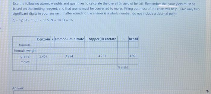 Solved Use The Following Atomic Weights And Quantities To Chegg