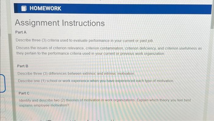 Solved Assignment Instructions Part A Describe Three Chegg