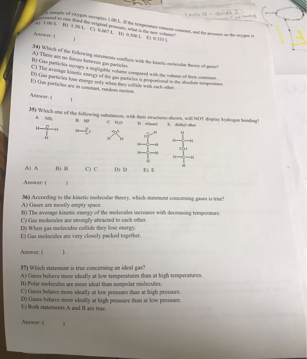 Solved Sample Of Oxygen Occupies L If The R E Remains Chegg