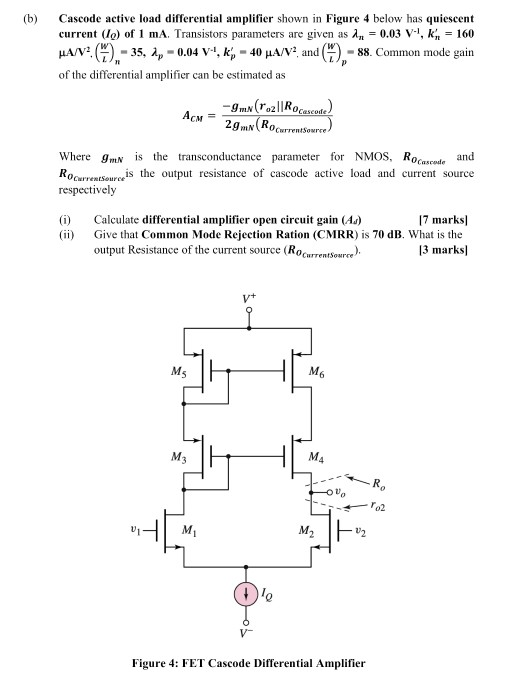 Solved B Cascode Active Load Differential Amplifier Shown Chegg