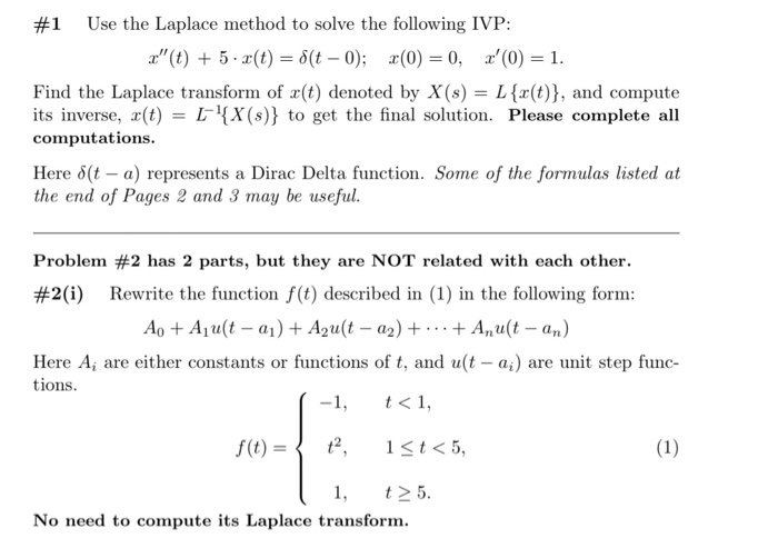 Solved 1 Use The Laplace Method To Solve The Following IVP Chegg