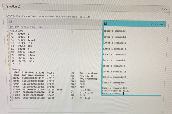 Solved Question Pts Given Following State Saved Memory Console