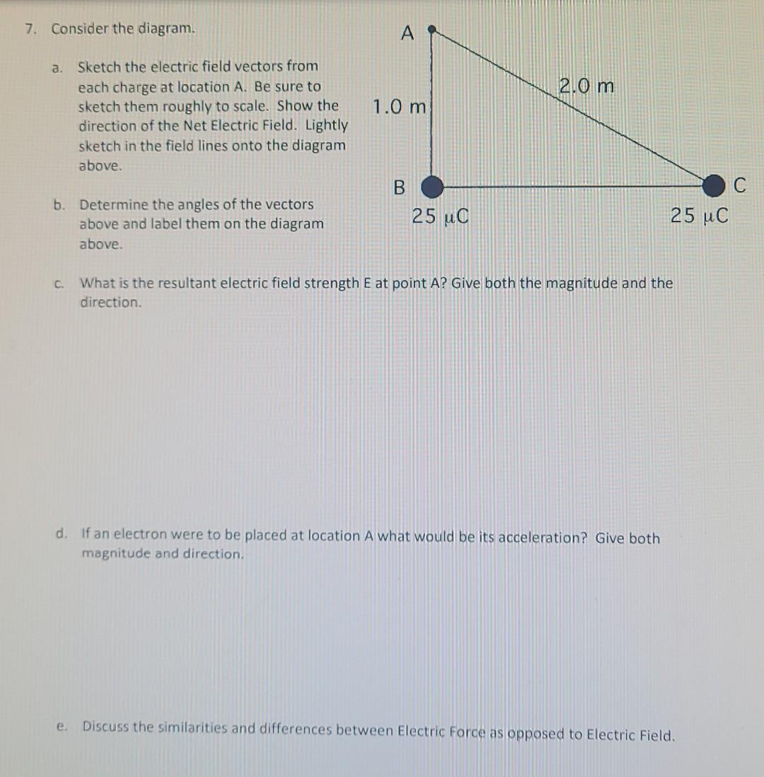 Solved 7 Consider The Diagram A Sketch The Electric Field Chegg