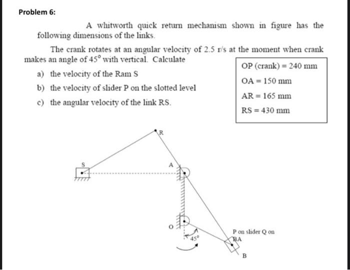 Solved Problem A Whitworth Quick Return Mechanism Shown Chegg