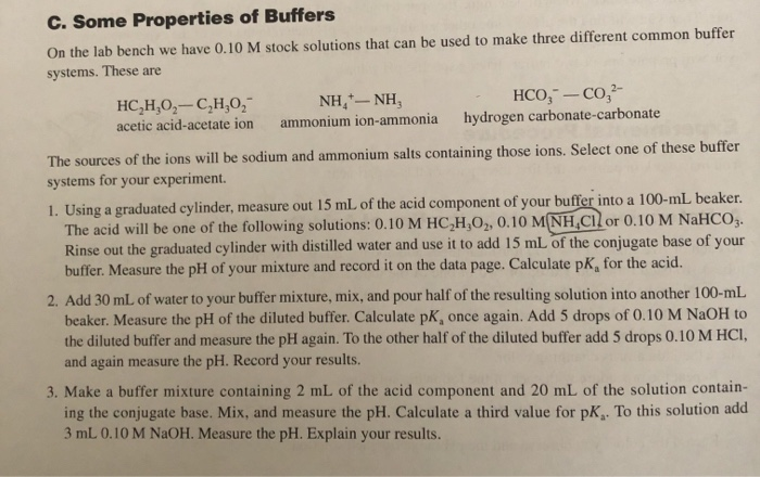 Solved C Some Properties Of Buffers On The Lab Bench We Chegg