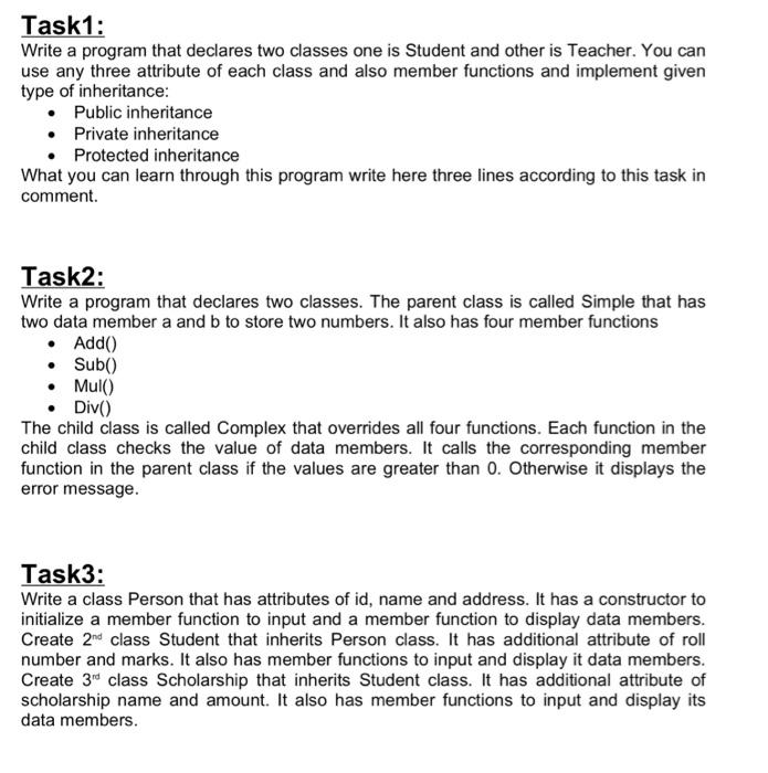 Solved Task1 Write A Program That Declares Two Classes One Chegg