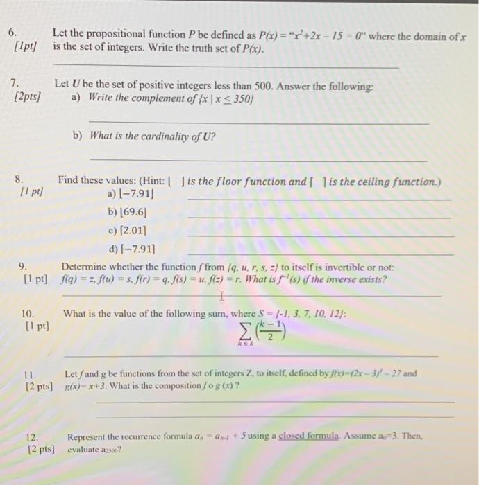 Solved 6 Let The Propositional Function P Be Defined As Chegg