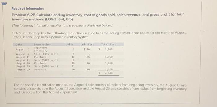 Solved Required Information Problem 6 2B Calculate Ending Chegg