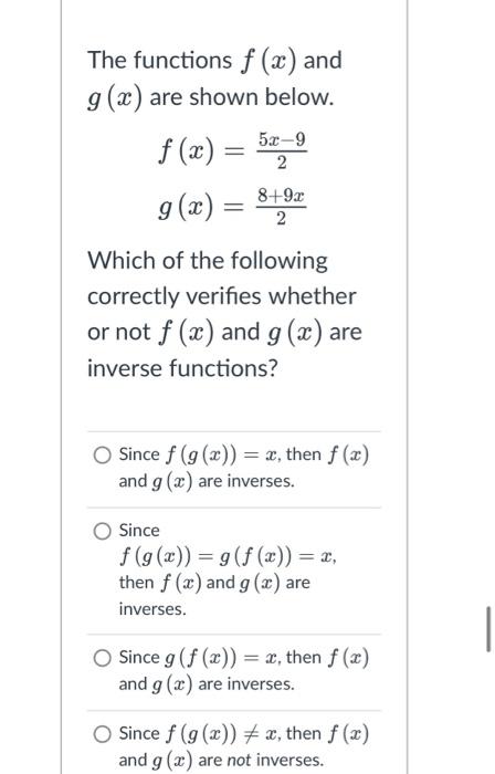 Solved The Functions F X And G X Are Shown Below Chegg