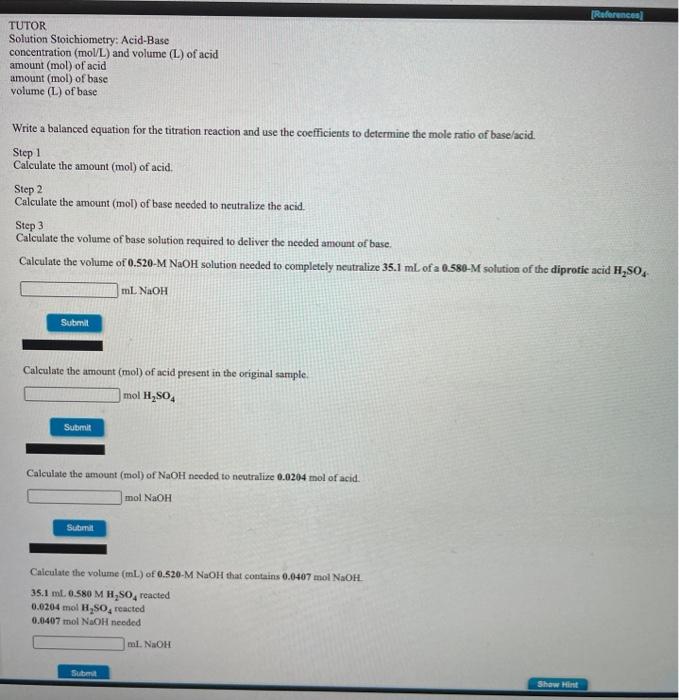 Solved References TUTOR Solution Stoichiometry Acid Base Chegg