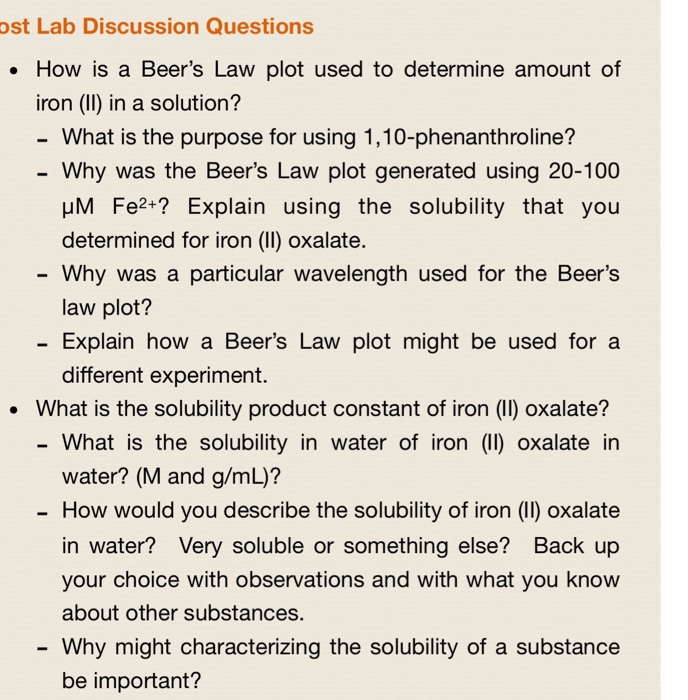 Solved Ost Lab Discussion Questions How Is A Beer S Law Chegg