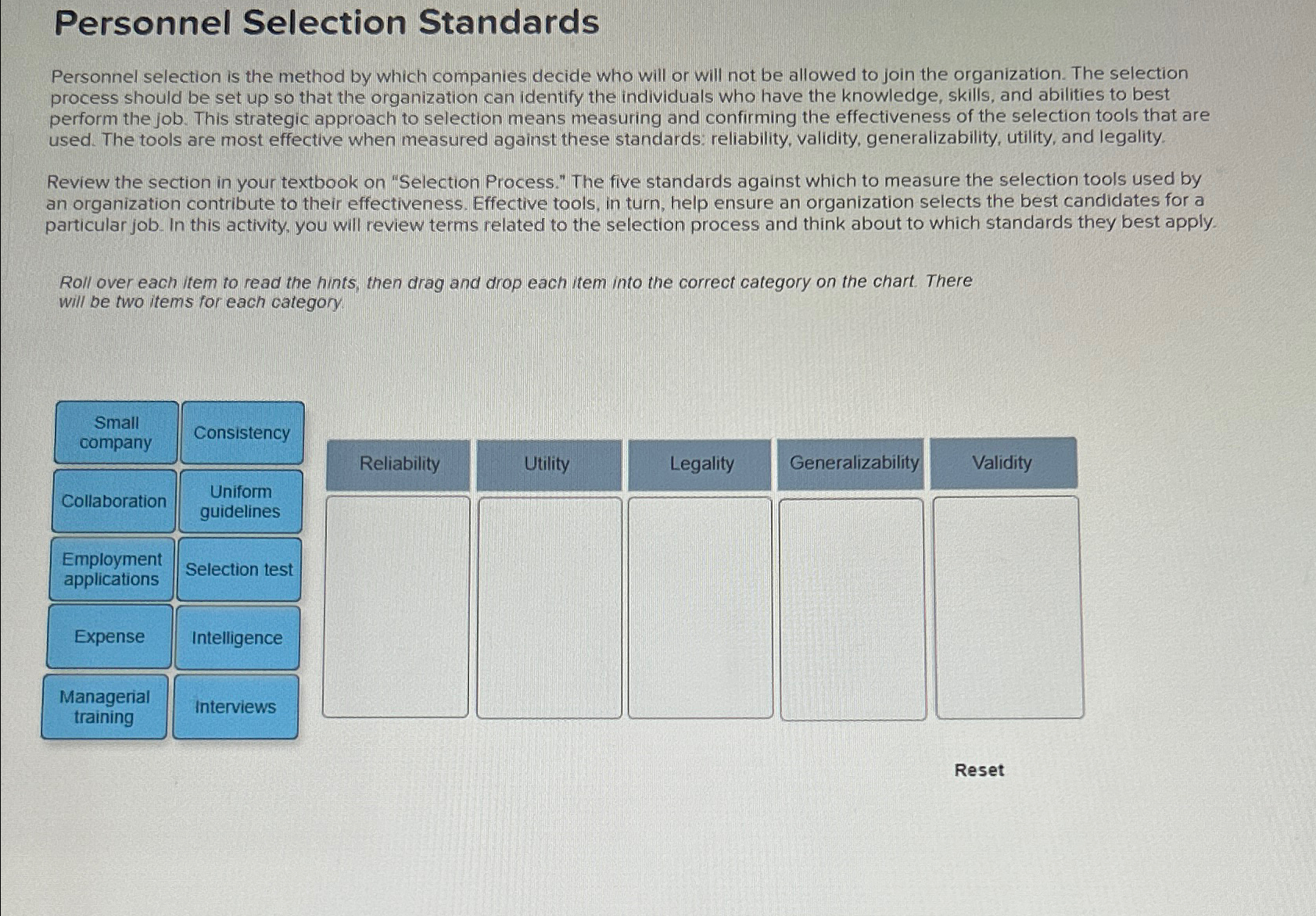 Solved Personnel Selection StandardsPersonnel Selection Is Chegg